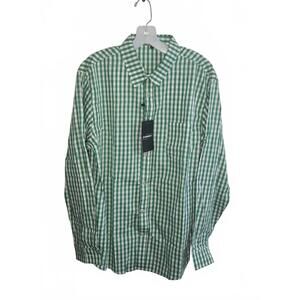 Green and White Checkered Men's Button-Up Shirt Size Large #5 CL 153